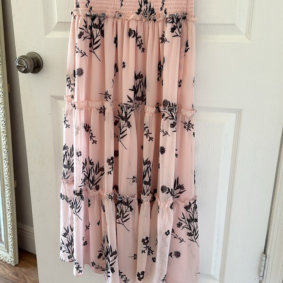 Kimi + Kai Drop Waist Pink Stretch Maxi Ruffle Dress With Ruffle Straps Size S - Picture 7 of 7